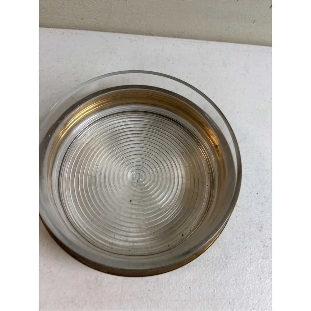 Brass & Glass Powder Hearts Vanity Trinket‎ Jar Art Deco VTG
